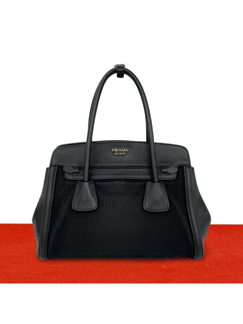 Prada Logo Saffiano Leather Tote Bag Black
